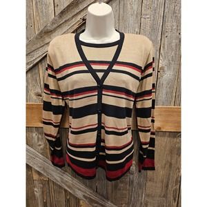 Alfred dunner M PETITE Layered striped blouse cardigan look EUC ^*